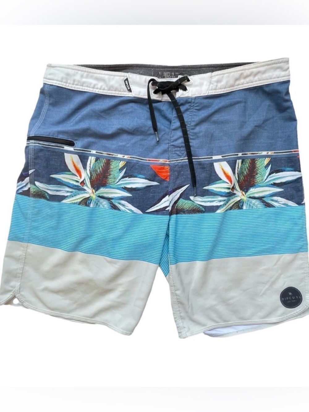 Rip Curl Board Shorts Stretch Blue and Cream with Hawaiian Print